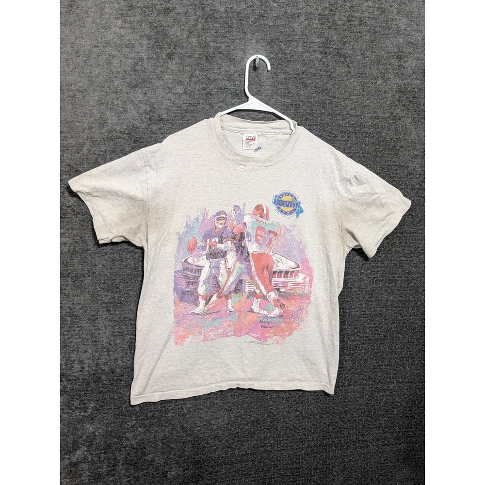 Vintage 1993 Super Bowl XXVIII T Shirt Richard Wallich Art XL Heather Grey NFL